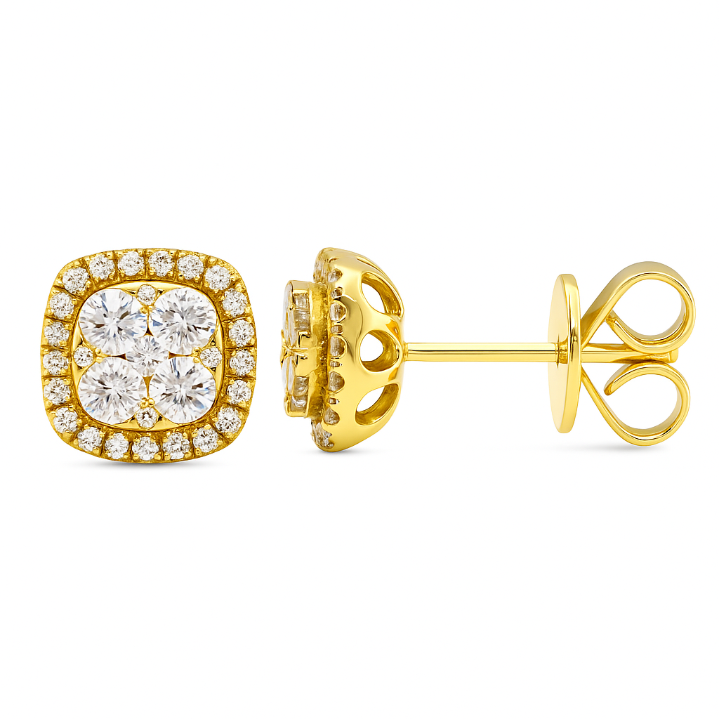 18K Yellow Gold Diamond Studs Earrings, 0.68ct