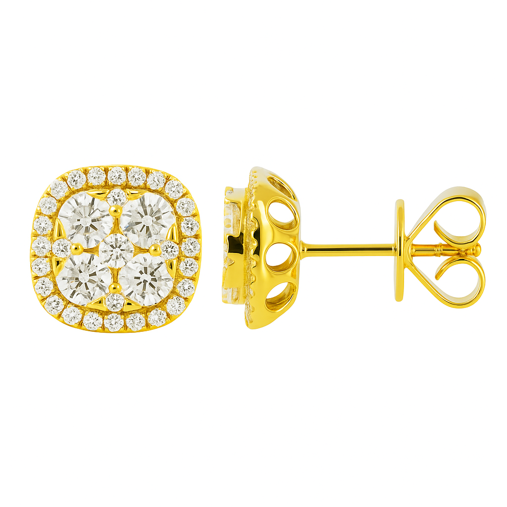 14K Yellow Gold Ora Diamond Cluster Stud, 1.29ct