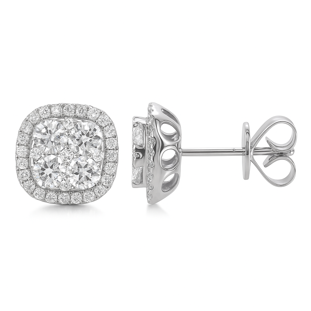 14K White Gold Ora Diamond Cluster Stud, 1.29ct