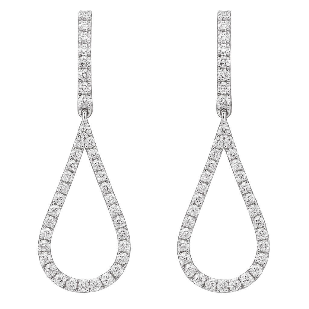 14K White Gold Diamond Huggies with a Drop, 0.9ct