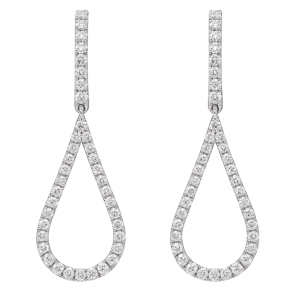 14K White Gold Diamond Huggies with a Drop, 0.9ct