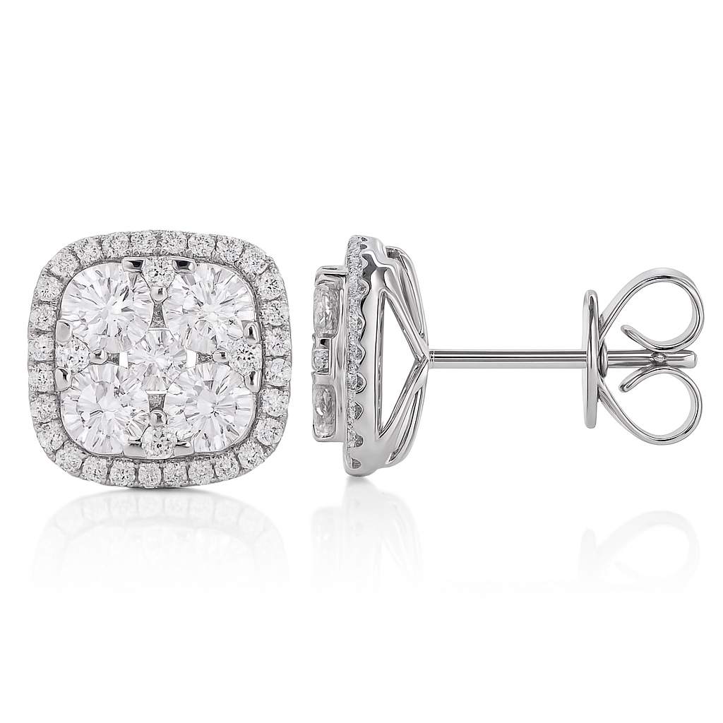 14K White Gold Diamond Cluster Earrings, 1.86ct