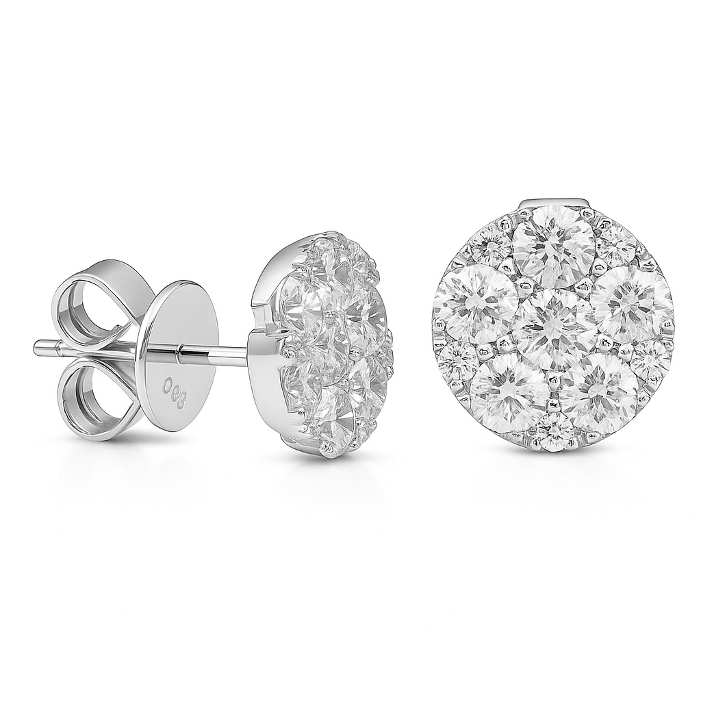 18K White Gold Diamond Stud Earrings, 1.64ct
