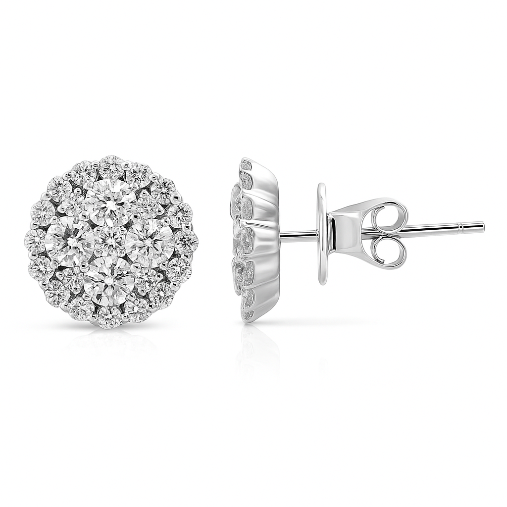 14K White Gold Lace Cluster Diamond Studs