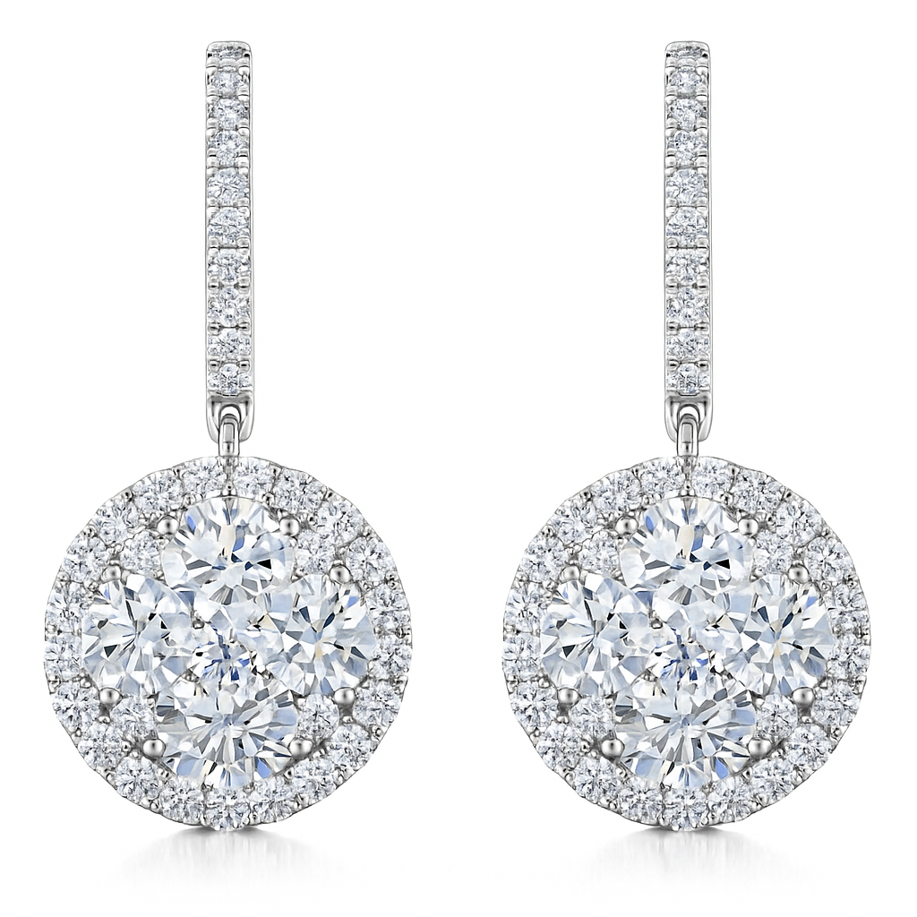 14K White Gold Dangle Diamond Earrings, 2.45ct