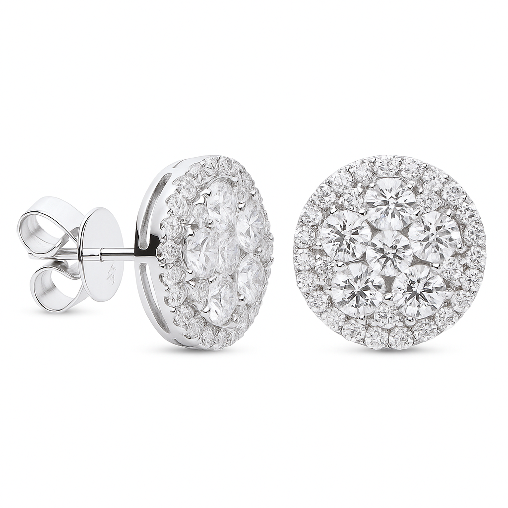 18K White Gold Diamond Stud Earrings, 2.32ct