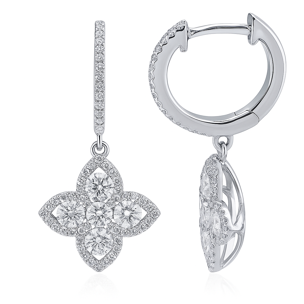 18K White Gold Diamond Hanging Earrings, 1.04ct