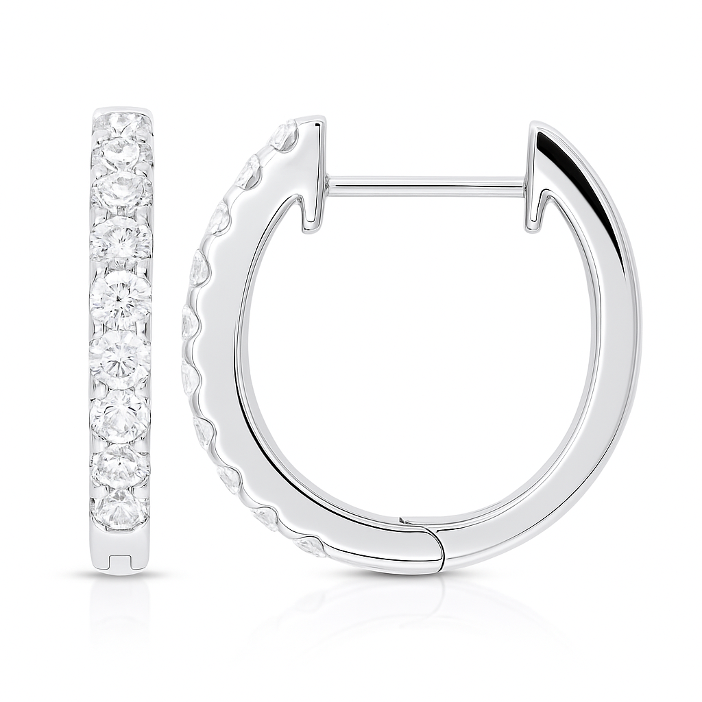 18K White Gold Diamond Huggie Earrings, 0.53ct