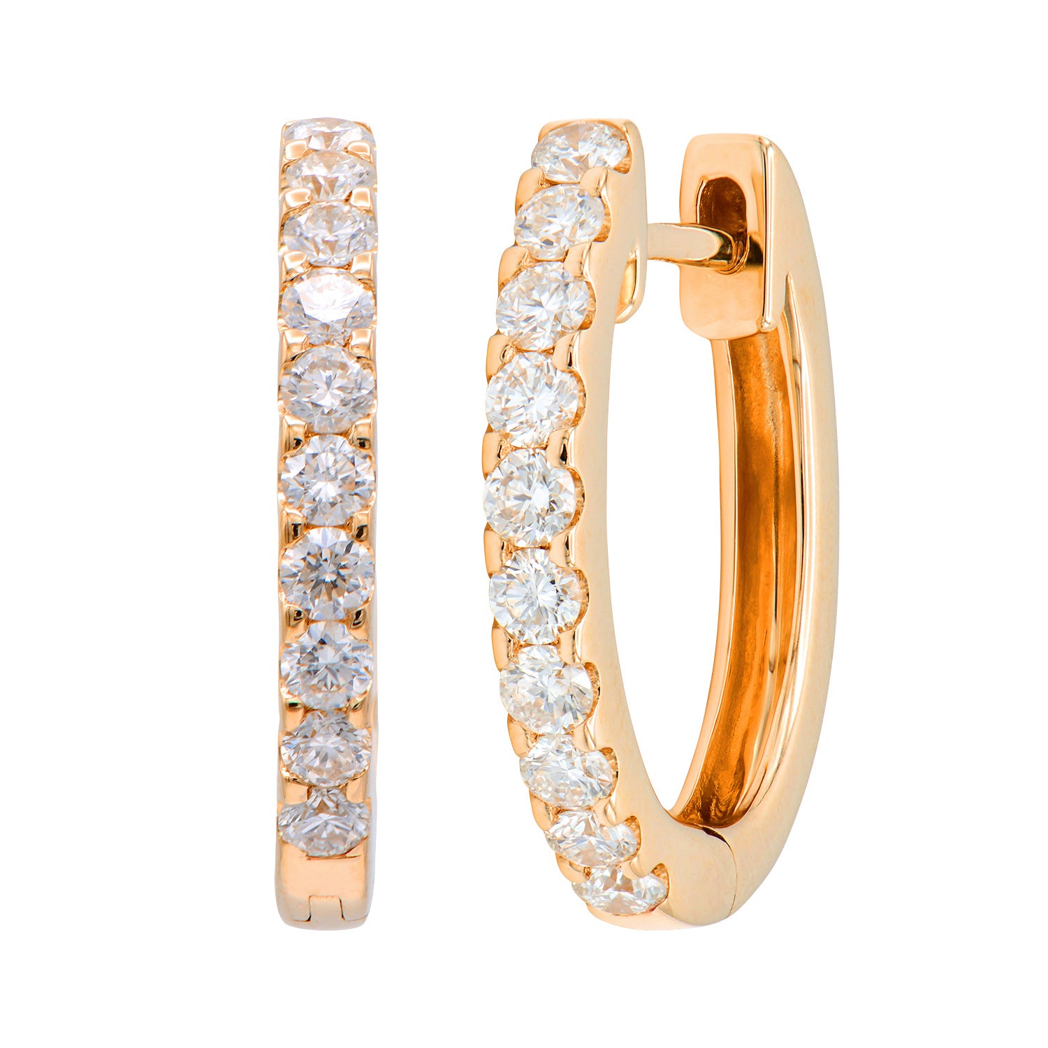 18K Rose Gold Diamond Huggies Earrings, 0.53ct