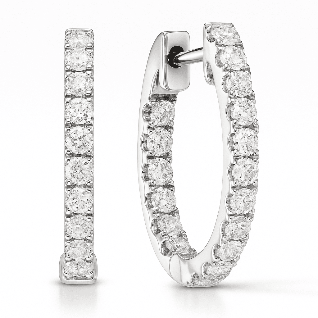 14K White Gold Inside Outiside Huggie Earring - Medium, 0.82ct