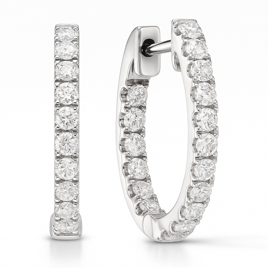 14K White Gold Inside Outiside Huggie Earring - Medium, 0.82ct