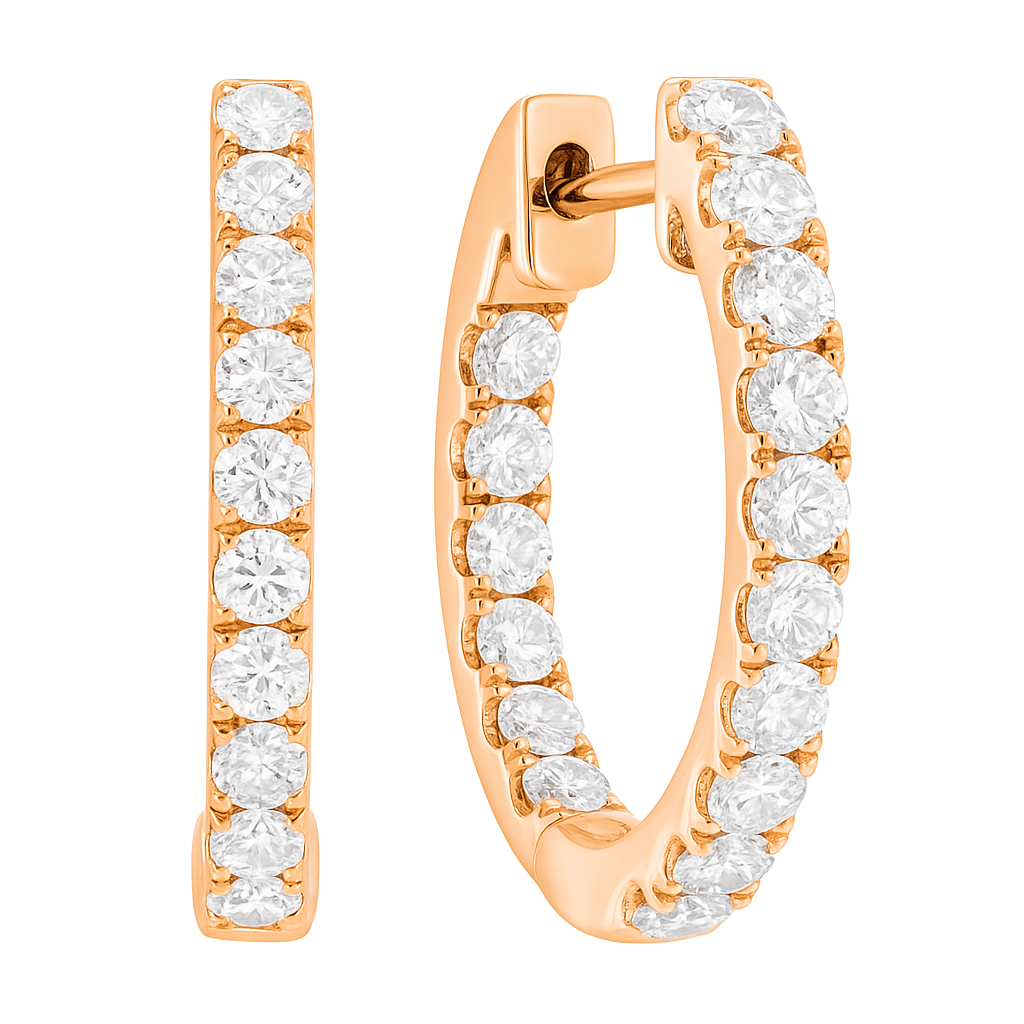 14K Rose Gold Inside Outiside Huggie Earring - Medium, 0.82ct