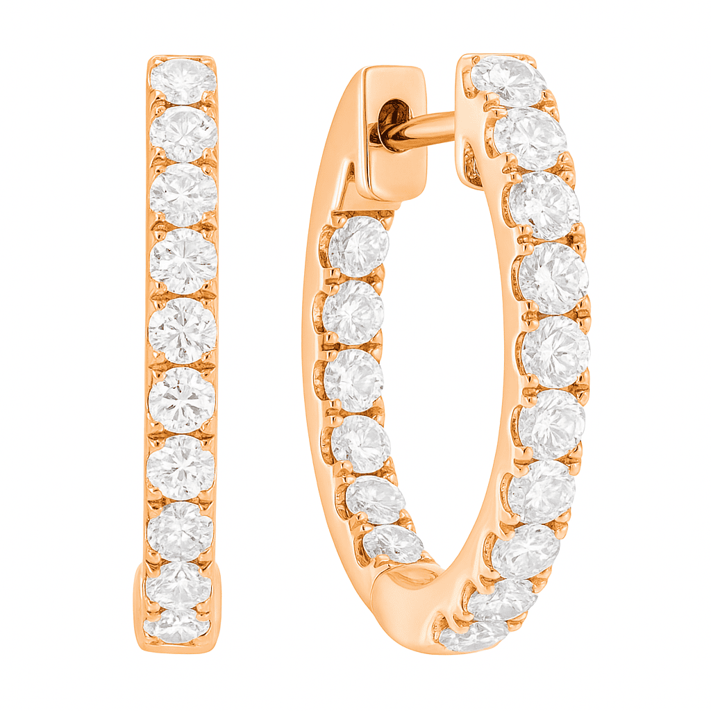 14K Rose Gold Inside Outiside Huggie Earring - Medium, 0.82ct