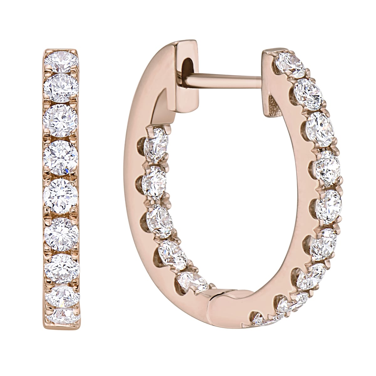 14K Rose Gold Inside Outiside Huggie Earring - Large, 1.06ct