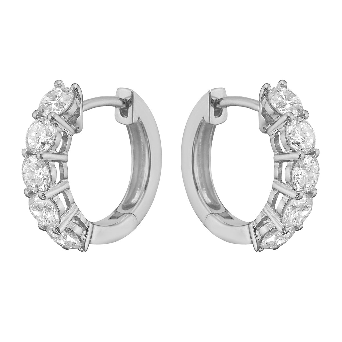 14K White Gold Five-Stone Diamond Hoop Earrings