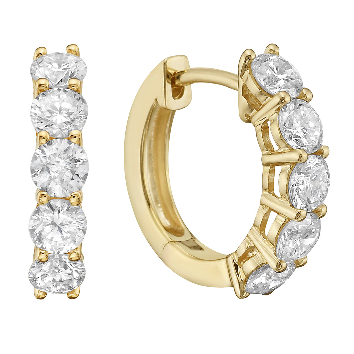 14K Yellow Gold Five-Stone Diamond Hoop Earrings - Large, 1.43ct