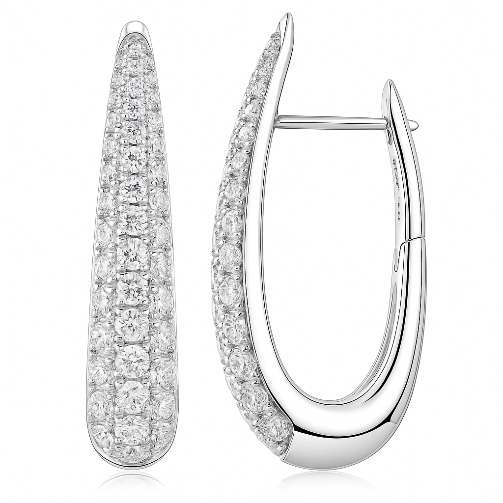 14K White Gold Diamond Huggie Earrings, 0.88ct
