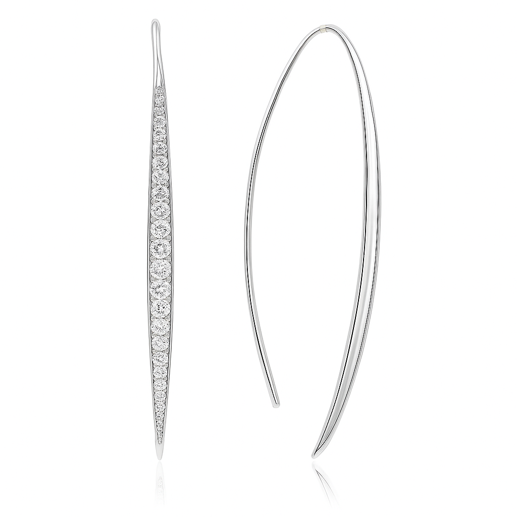 18K White Gold Diamond Hanging Earrings, 1.19ct