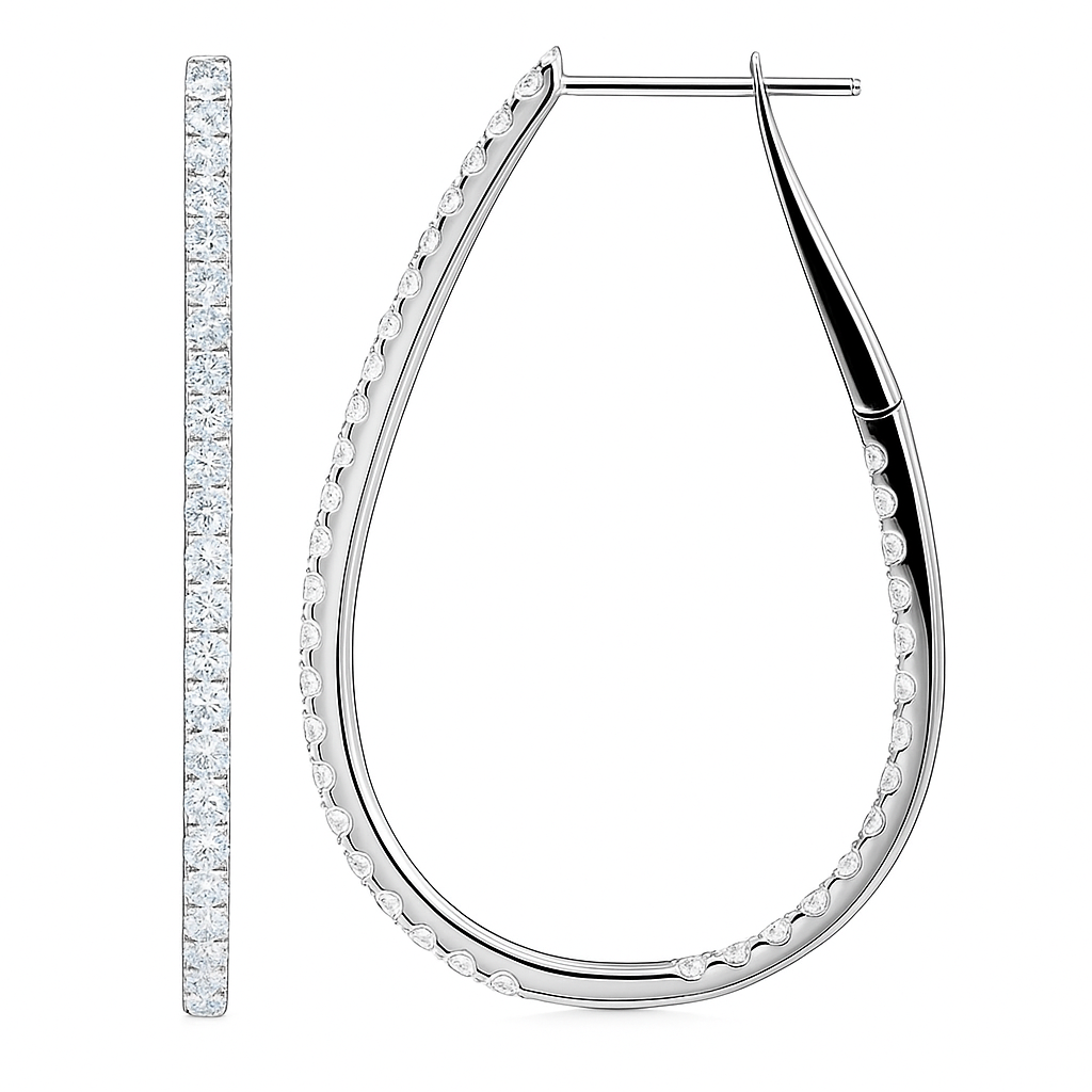 18K White Gold Diamond Hoop Earrings, 1.33ct