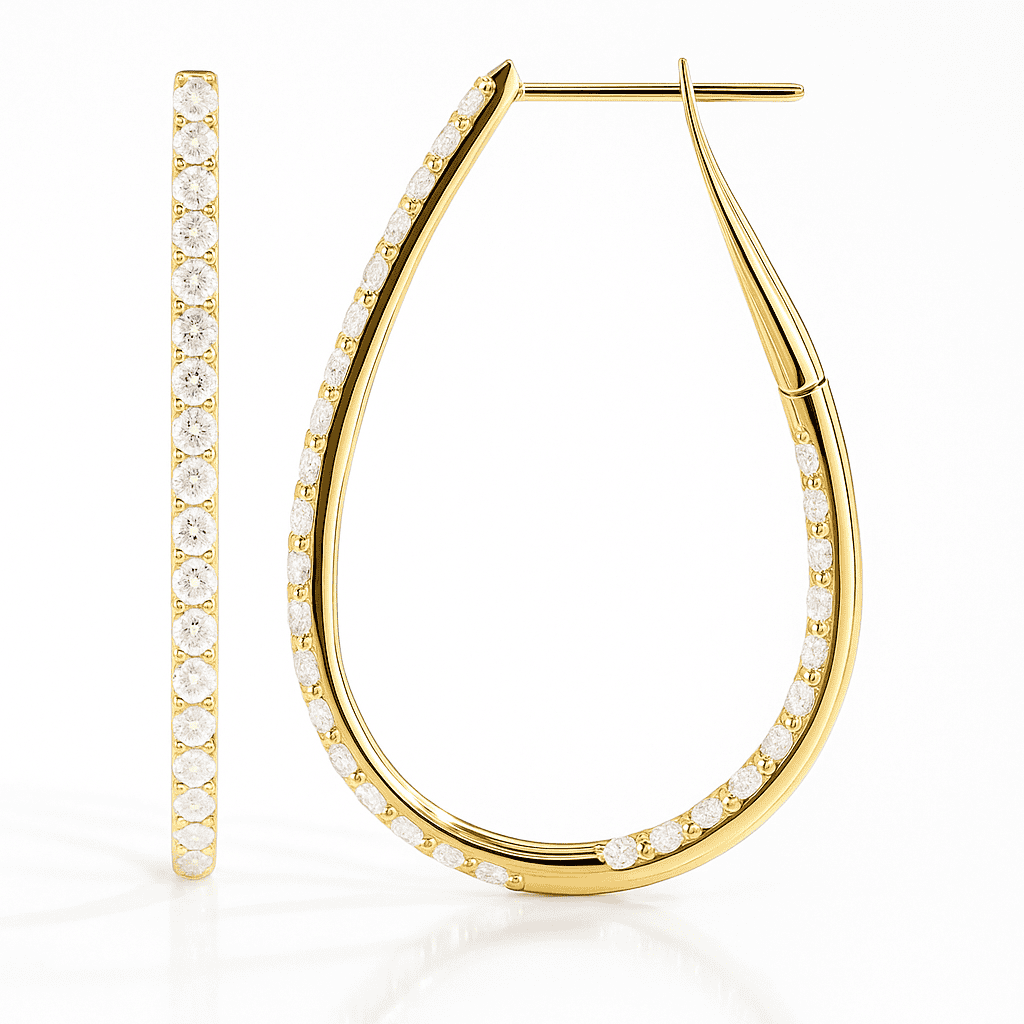 14K Yellow Gold Pear Shape Inside and Out Diamond Hoop Earrings, 0.65ct