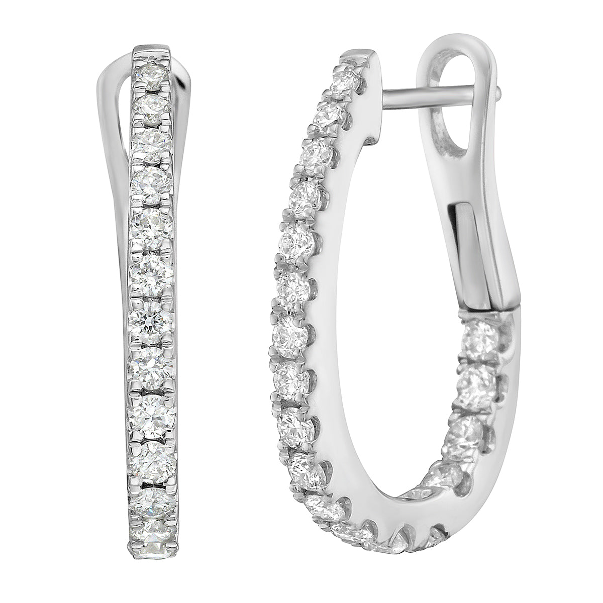 18K White Gold Diamond Hoop Earrings, 0.81ct