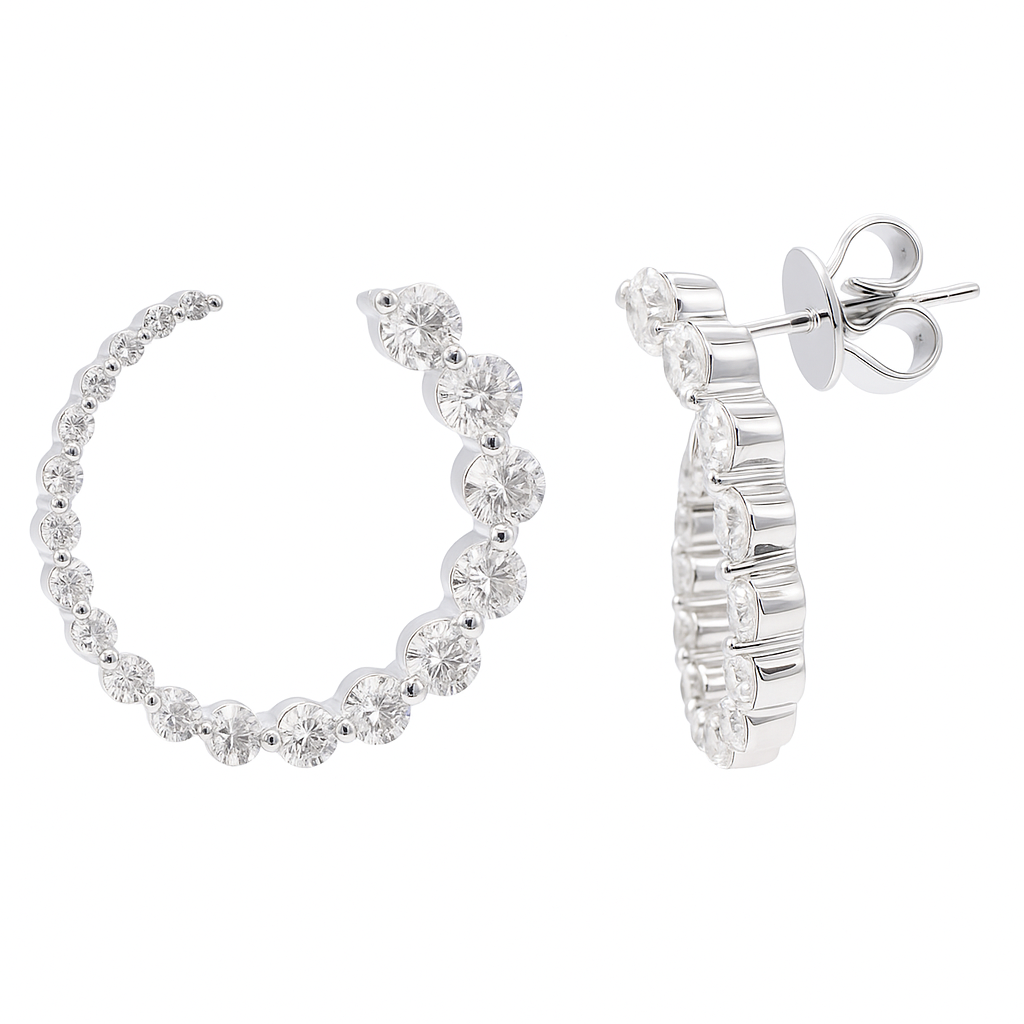 14K White Gold Circle Diamond Earrings, 2.12ct