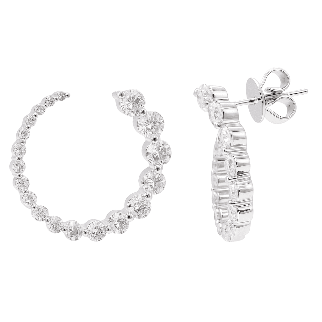 14K White Gold Circle Diamond Earrings, 2.12ct