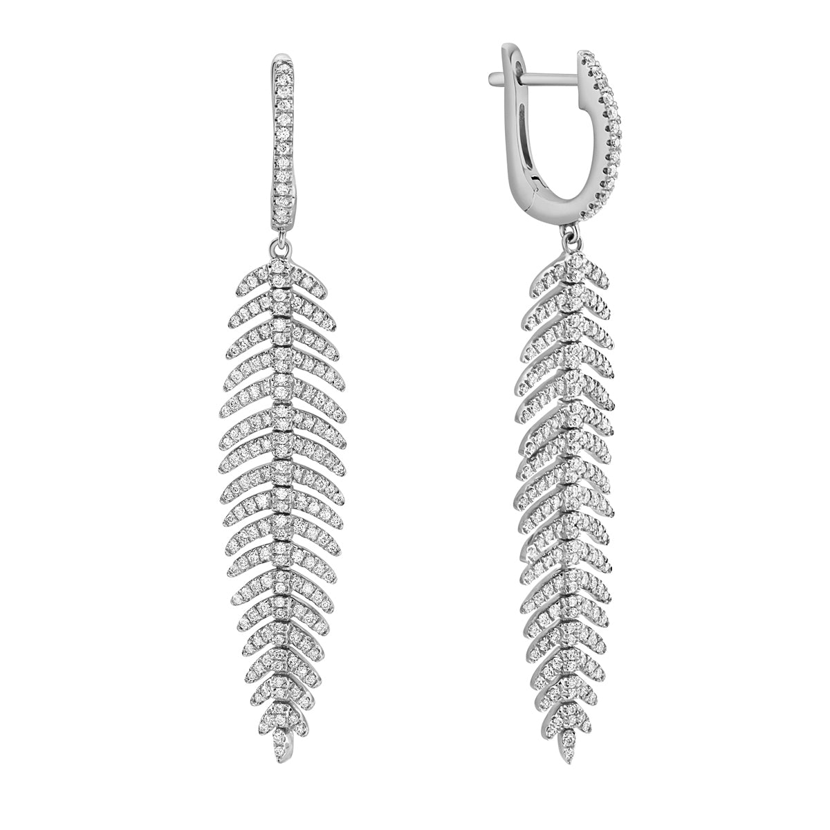 18K White Gold Diamond Hanging Earrings, 1.28ct