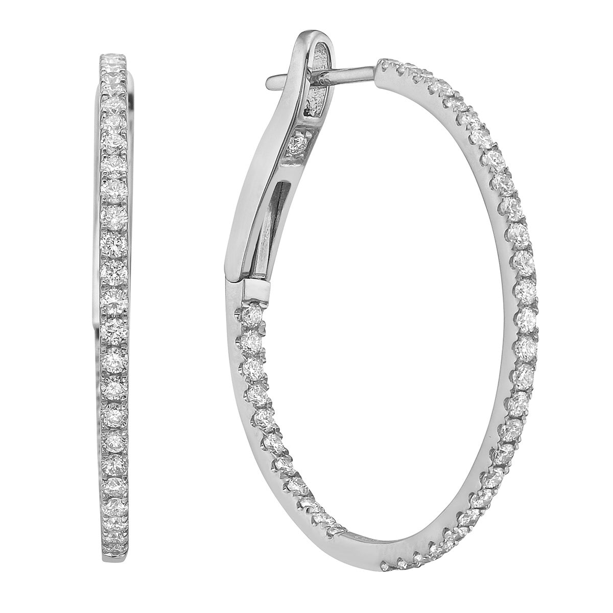 14K White Gold Inside and Out Diamond Hoop Earrings