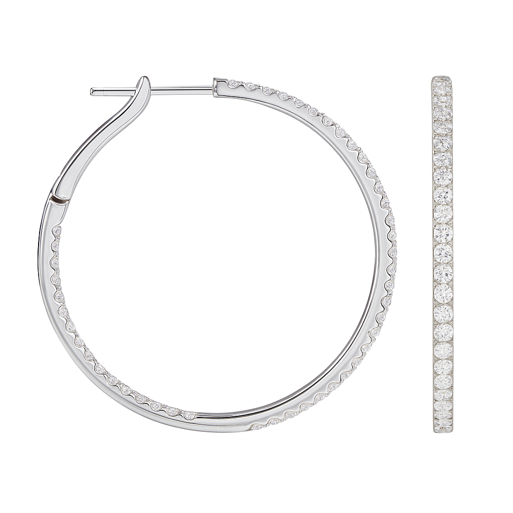 18K White Gold Diamond Hoop Earrings, 0.82ct