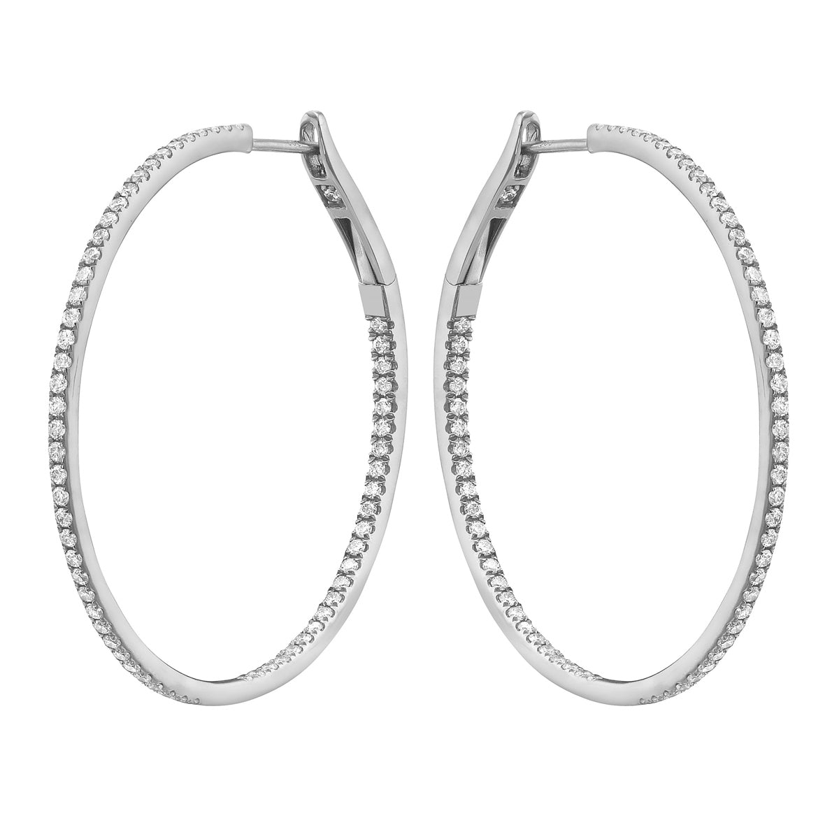 1.5 in White Gold Insdie and Out Diamond Hoop Earrings