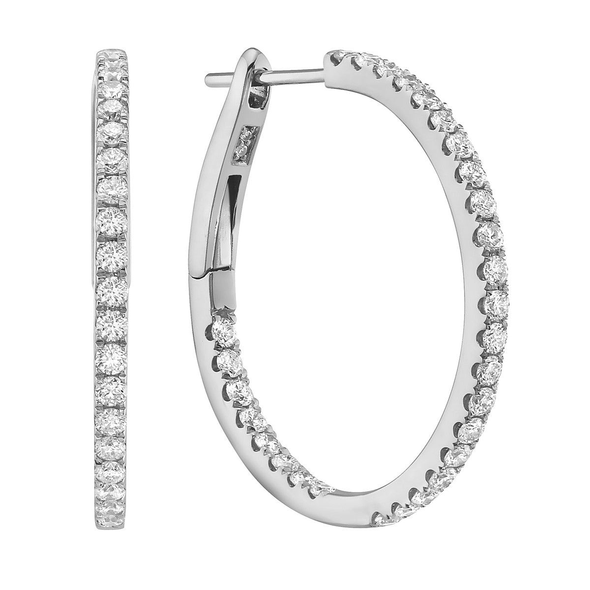 18K White Gold Diamond Hoop Earrings, 1.02ct