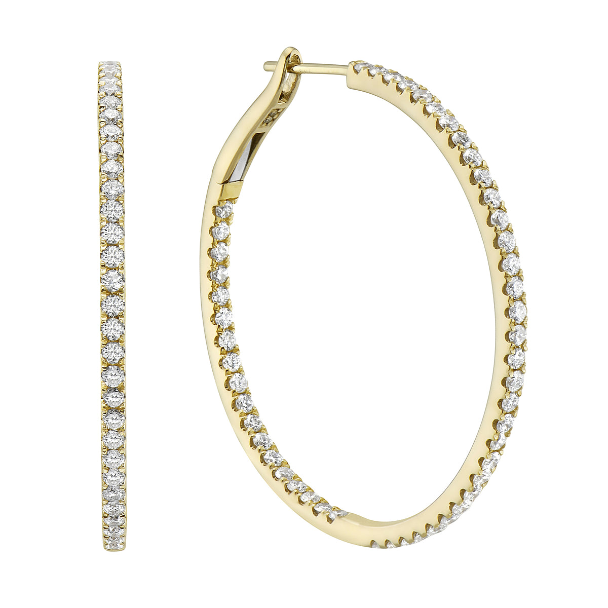 18K Yellow Gold Diamond Hoops Earrings, 1.76ct