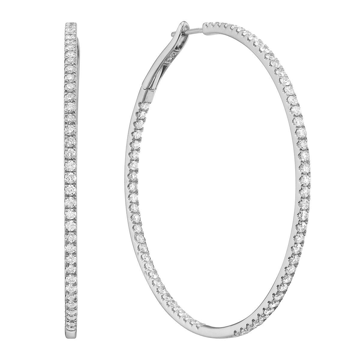 18K White Gold Diamond Hoop Earrings, 2.39ct