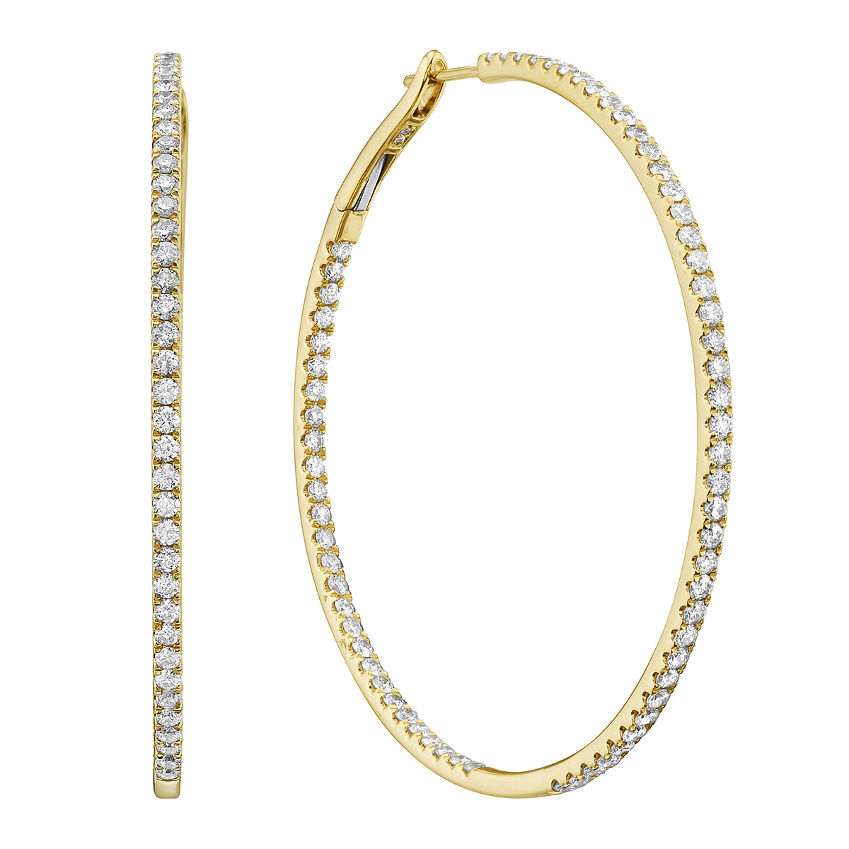 18K Yellow Gold Diamond Hoops Earrings, 2.24ct
