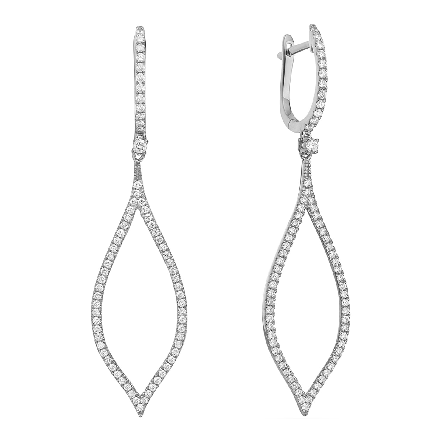 14K White Gold Open Leaf Drop Earrings, 0.71ct