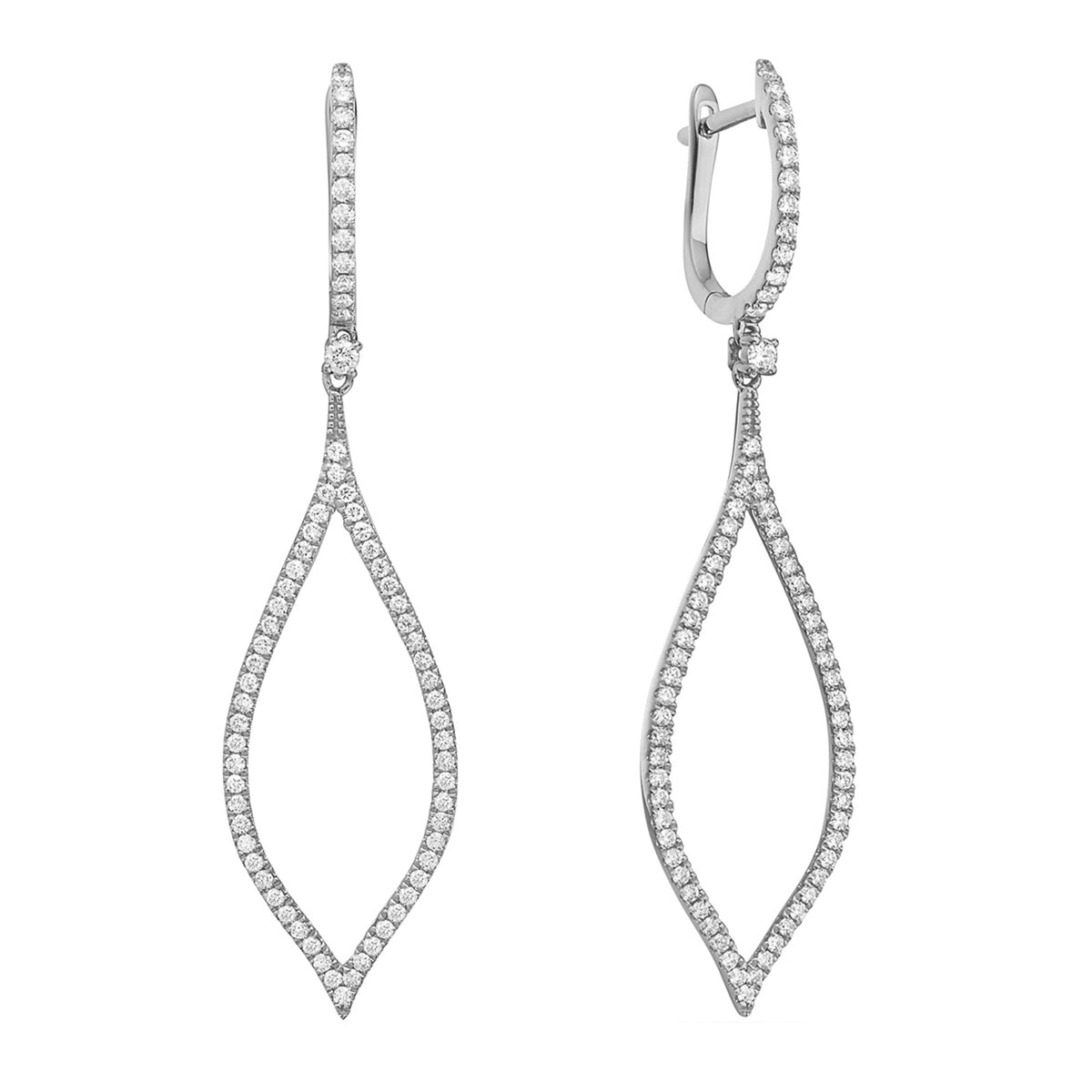 14K White Gold Open Leaf Drop Earrings, 0.71ct