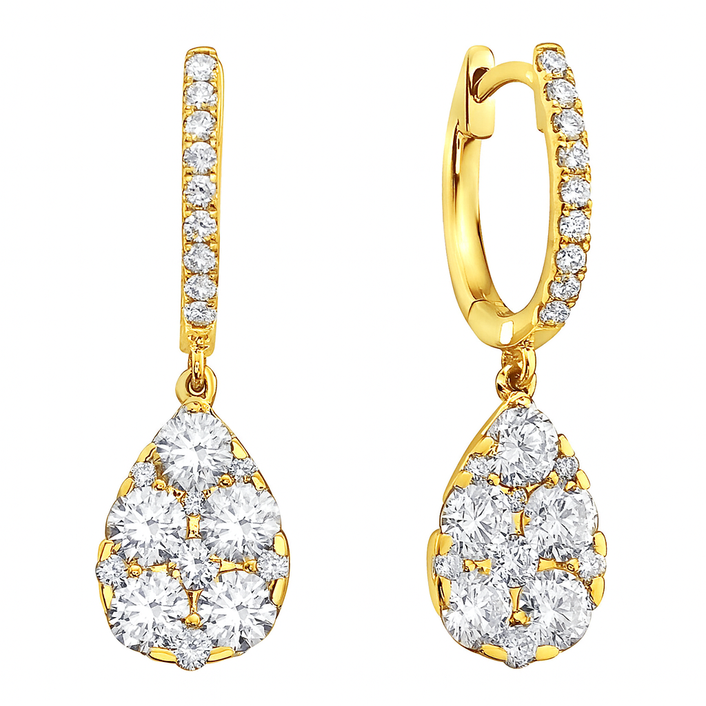 18K Yellow Gold Diamond Earrings, 1.96ct