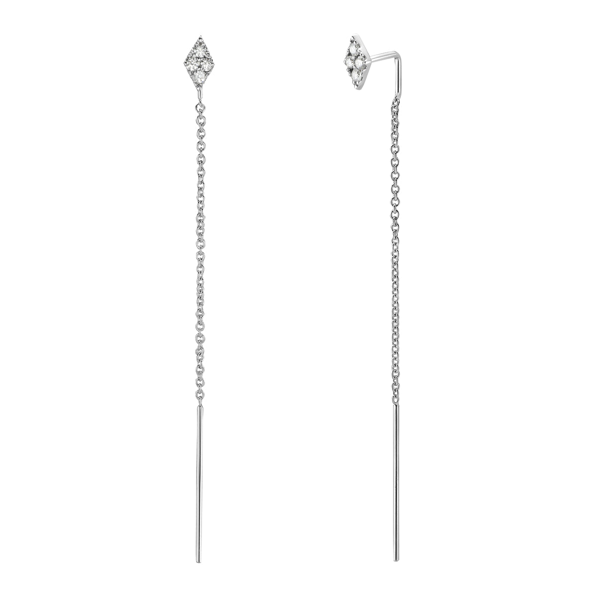 14K White Gold Diamond Threaders, 0.14ct