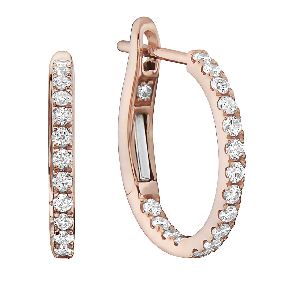 14K Rose Gold Classic Round Huggies - Medium, 0.41ct