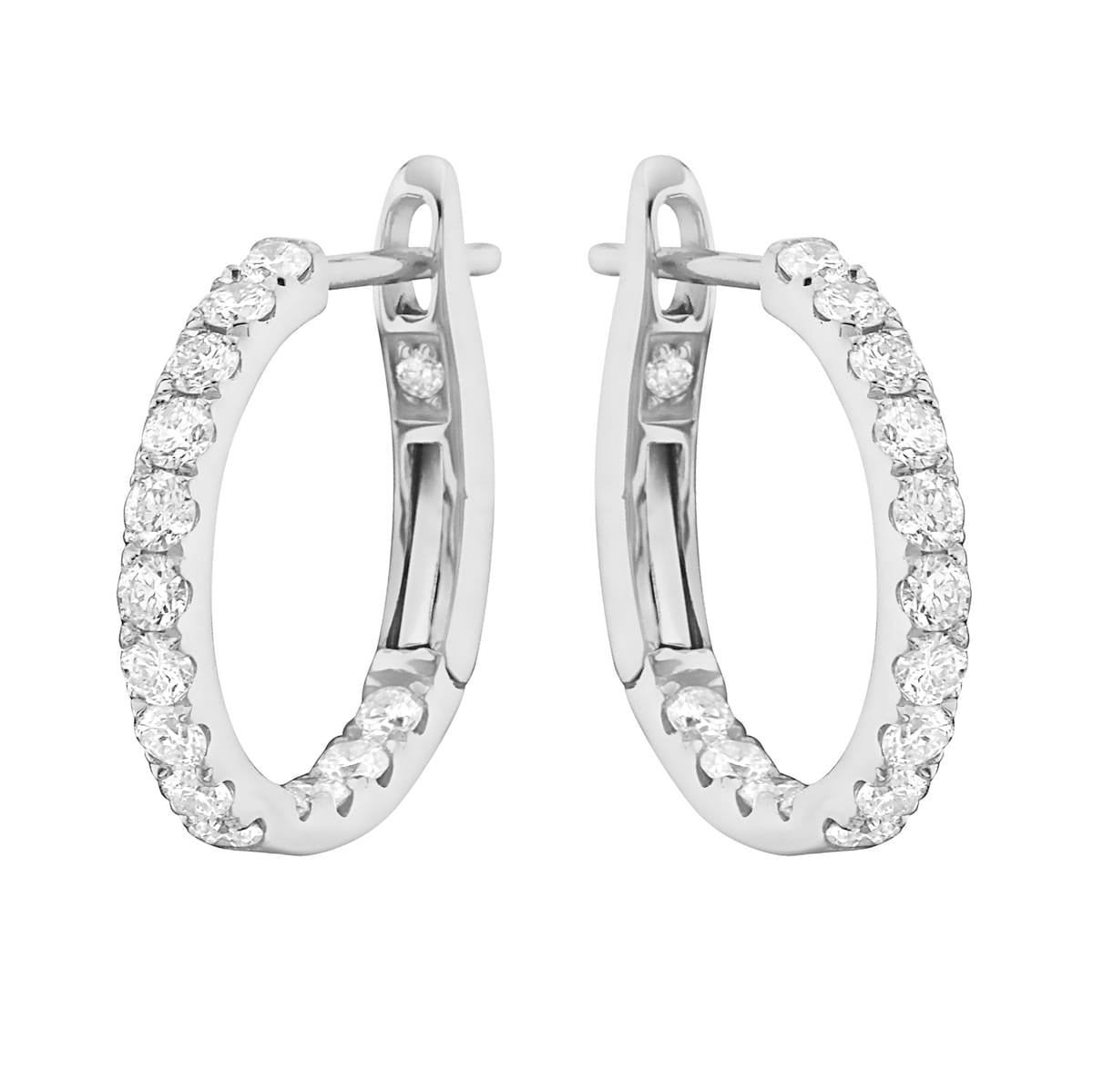 14K White Gold Classic Round Huggies - Large, 0.62ct