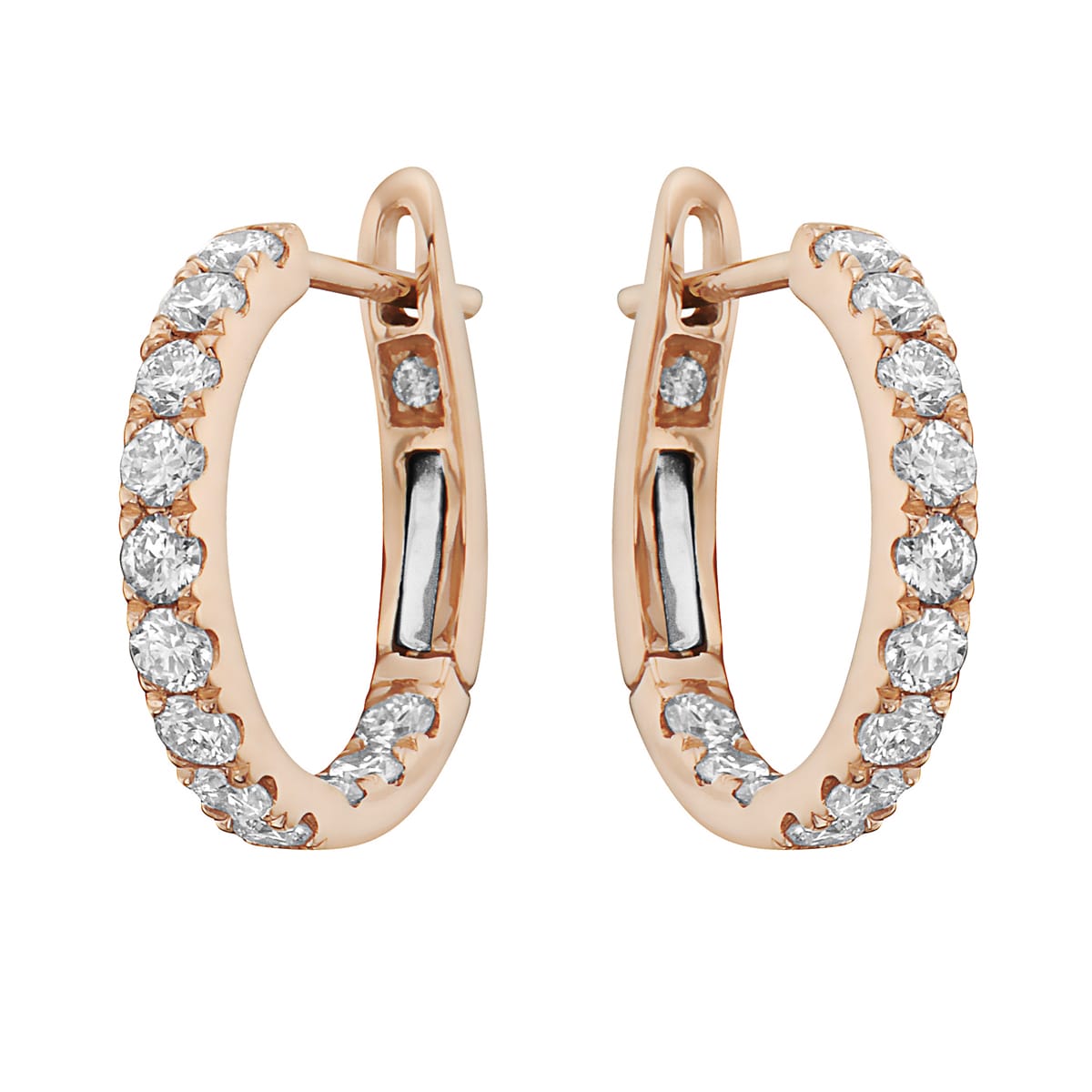14K Rose Gold Classic Round Huggies - XL, 0.85ct