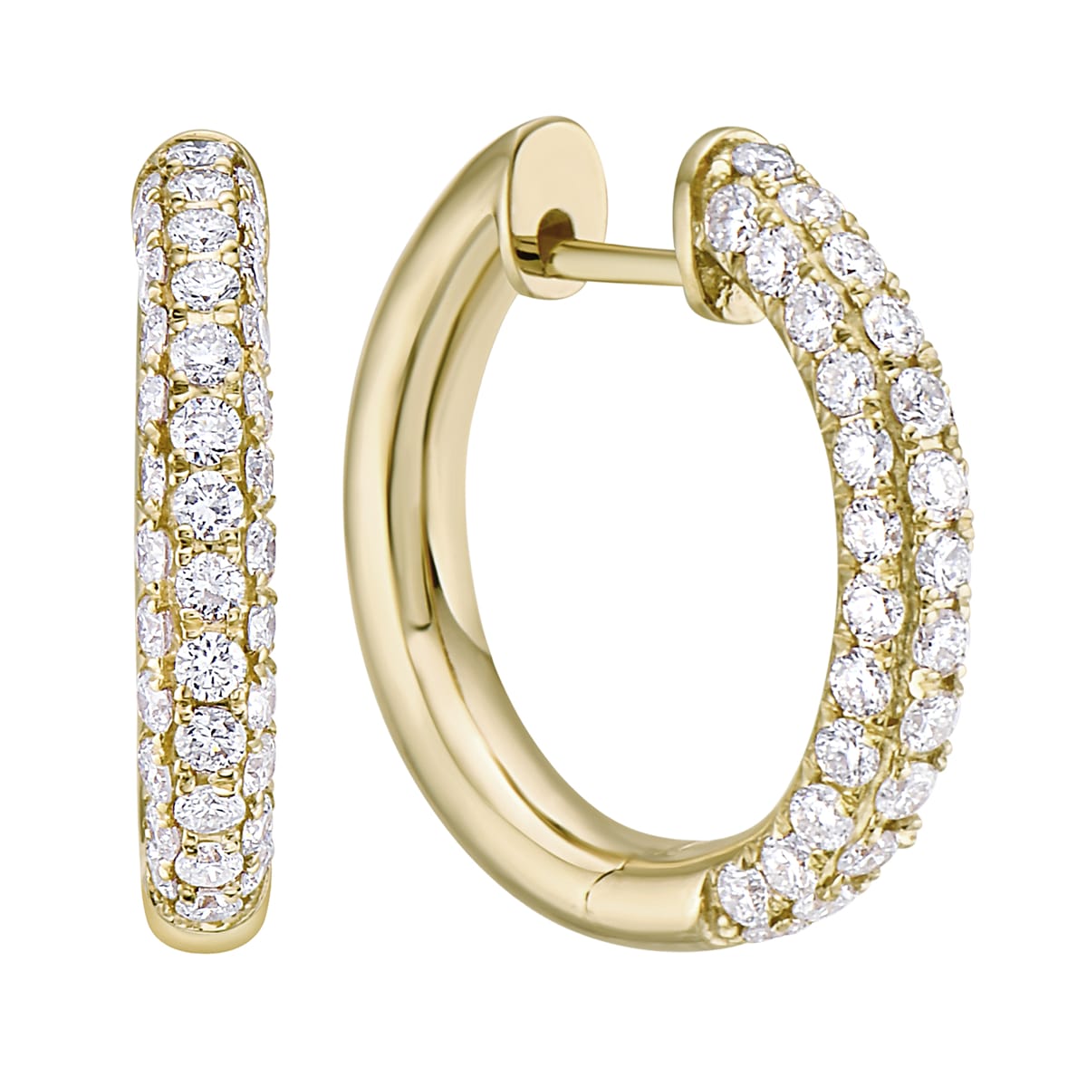 14K Yellow Gold Diamond Huggie Hoop Earings, 1.08ct