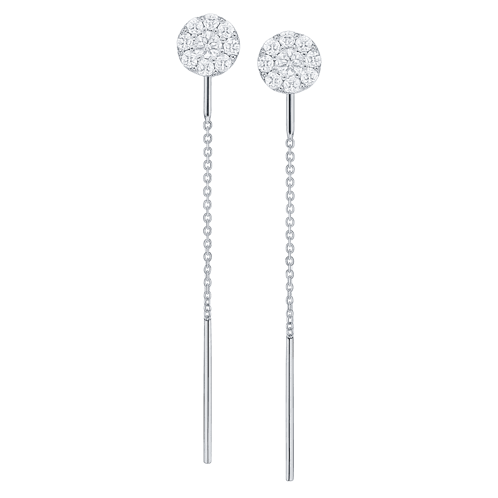 14K White Gold Round Cluster Threader, 0.76ct
