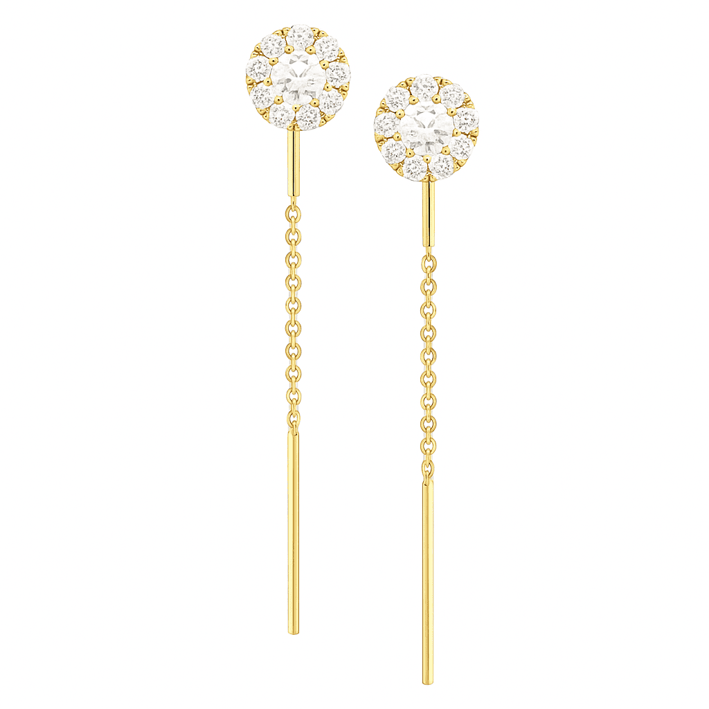 14K Yellow Gold Round Cluster Threader, 0.76ct