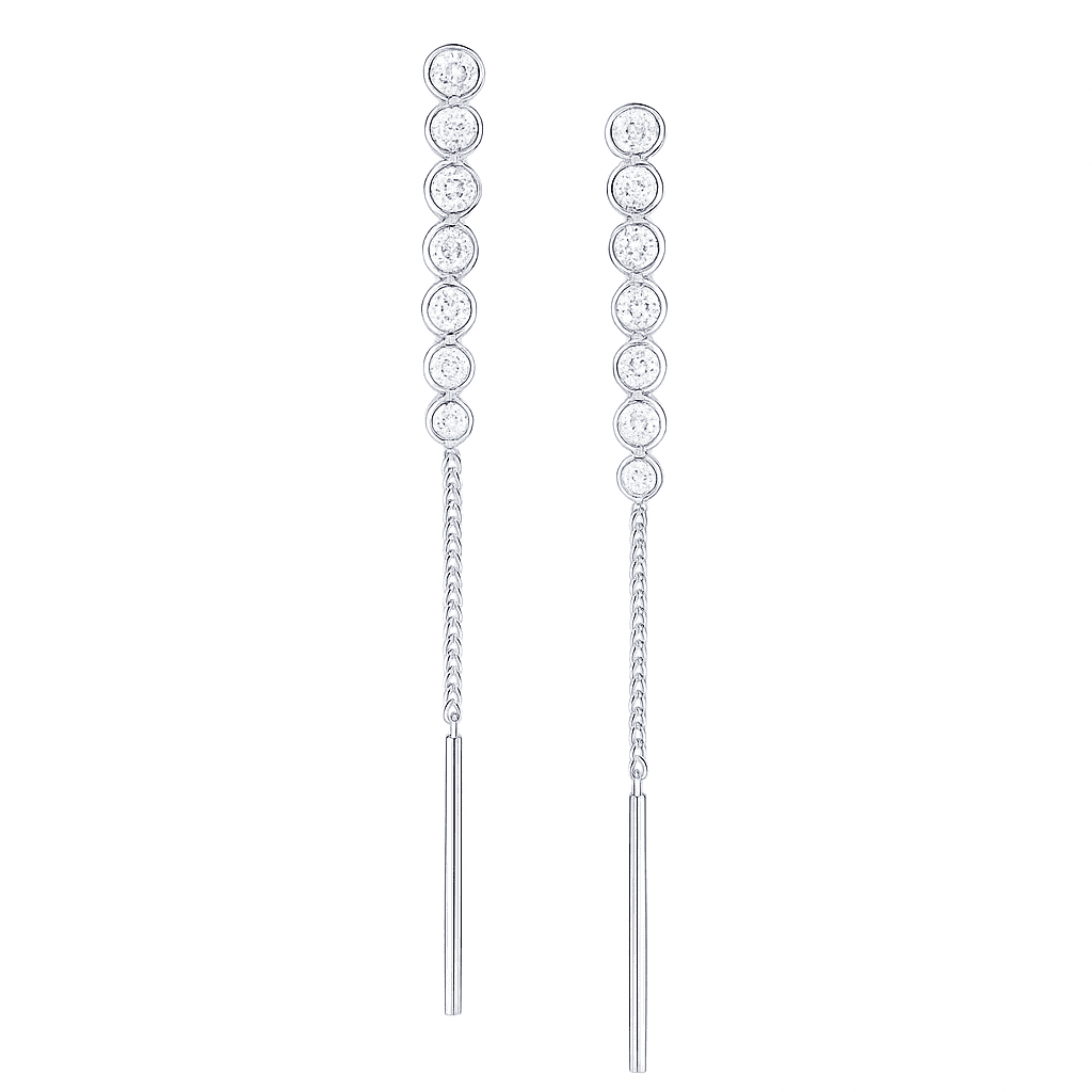 14K White Gold Long Diamond Bezel Threader, 0.34ct