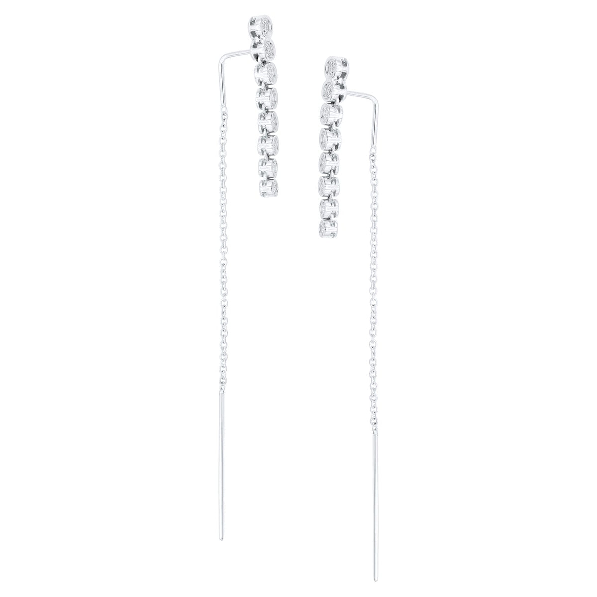 14K White Gold Long Diamond Bezel Threader, 0.34ct