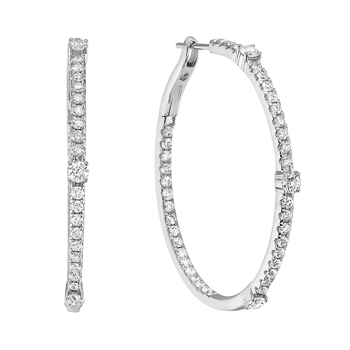 14K White Gold Diamond Accent Hoop - Large, 0.77ct