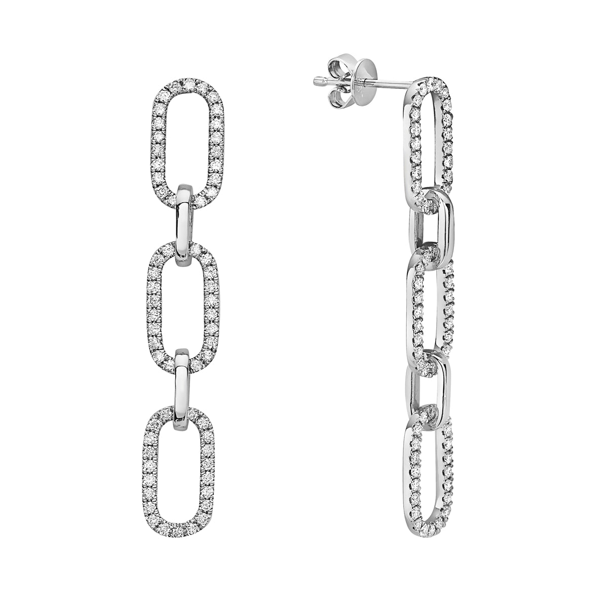 14K White Gold Paperclip Diamond Dangle Earring, 0.99ct