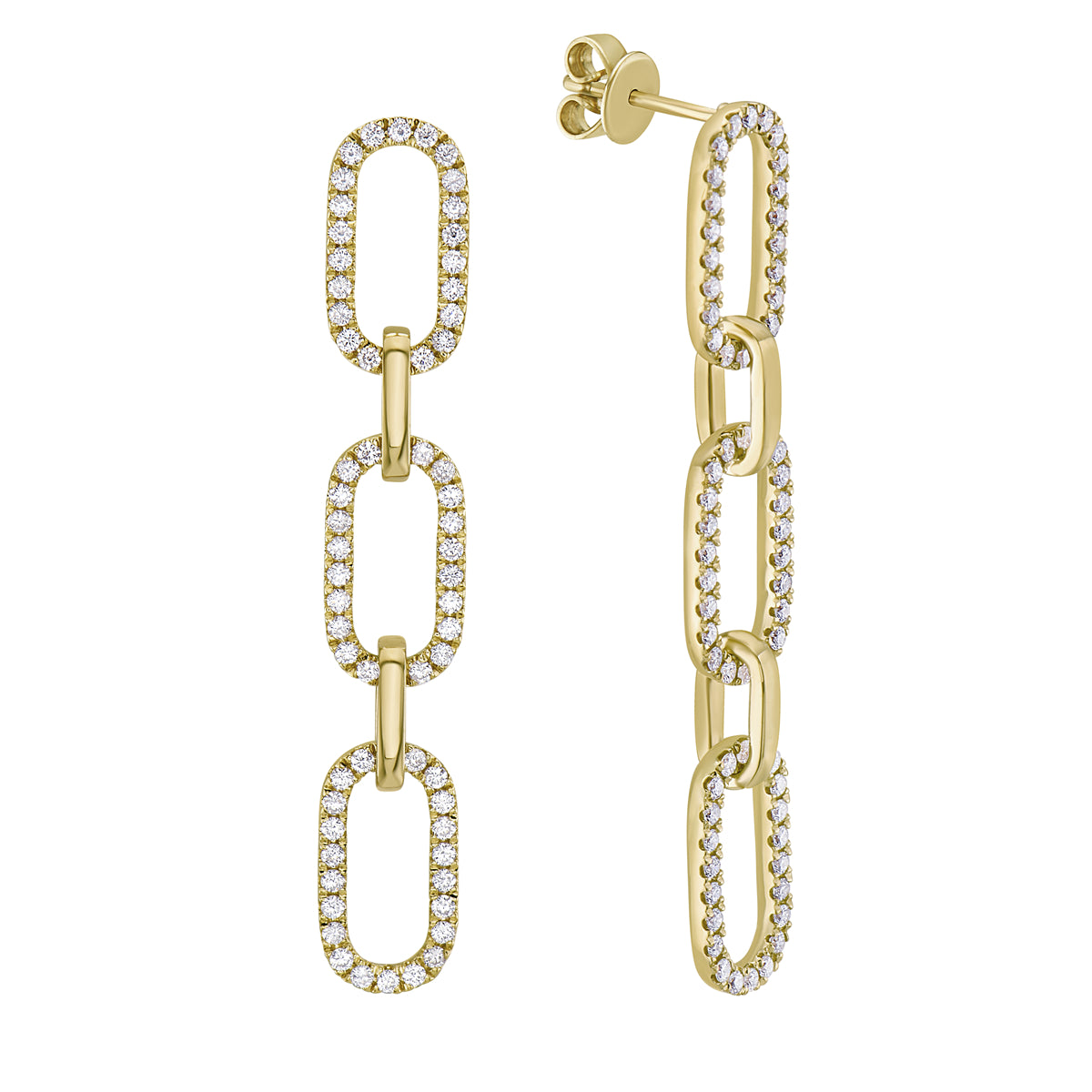 14K Yellow Gold Paperclip Diamond Dangle Earring, 0.99ct